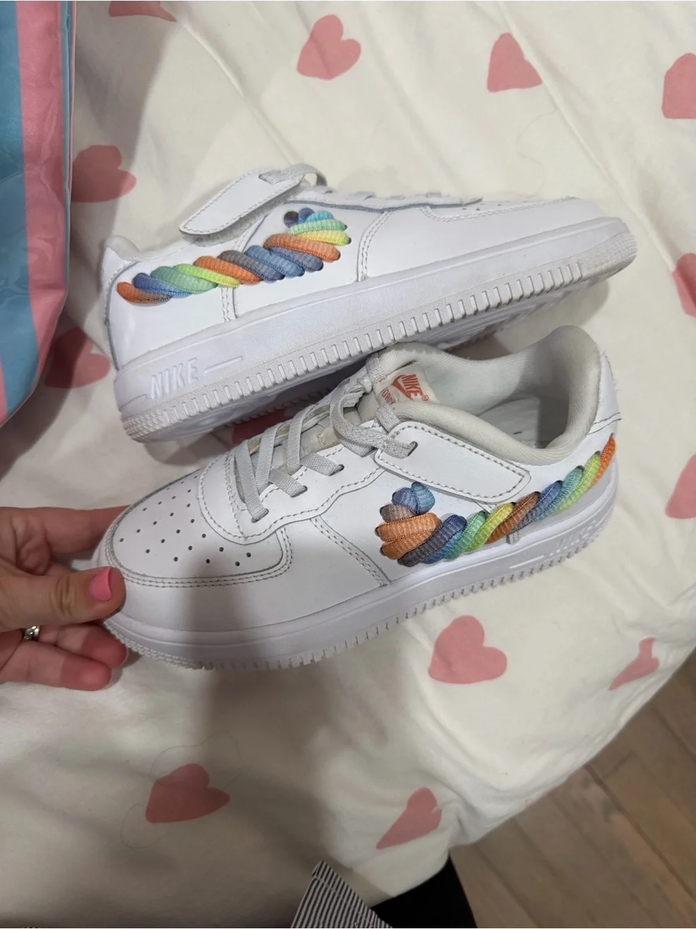 Nike White Low-Top Sneakers with Rainbow Braid Detail